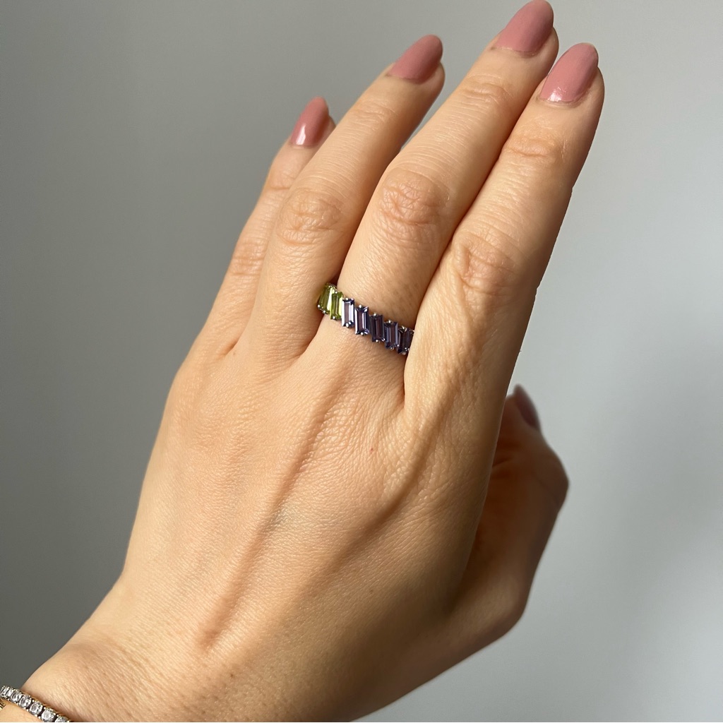 Nwt) Diamonique Multi Color Gradient Band Ring